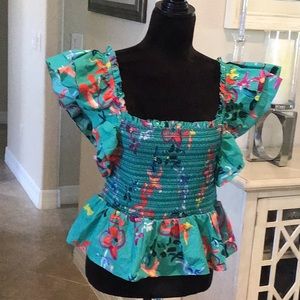 alivia vibrant color smocked floral print top, size small